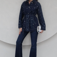 Navy blue studded denim jacket - Thumbnail 3