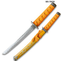 Edge Tanto 21" Sword – High Carbon Steel Blade with Gold Dragon Engraved Yellow Scabbard & Kanji Etching | Samurai Collectible - Thumbnail 2