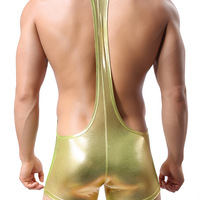 Sexy men's underwear faux leather hot stamping shiny stage performance Jumpsuit bodysuit wrestling singlet NK12 - Thumbnail 3