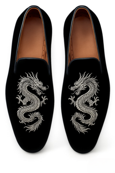 Crafted Leather Classic Black Velvet Loafers Men Shoes