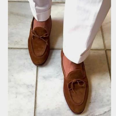 Hand made chocolate brown tassels moccasin suede formal wear shoes