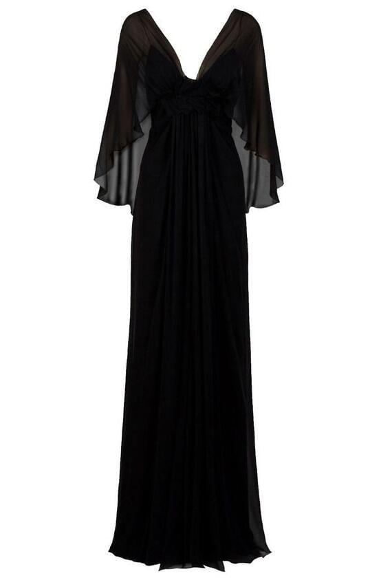 A Line Black V Neck Long Chiffon Prom Dress