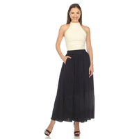 White Mark Women's Pleated Tiered Maxi Skirt - Thumbnail 1