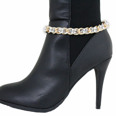 Women gold metal boot chain links silver mesh beads shoe charm western fashion jewelry