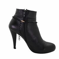 Women Black Metal Boot Chain Gold Lion Coin Medallion Shoe Charm Western Fashion Jewelry  - Thumbnail 6