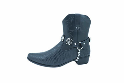 Biker Men Boot Black Pair 2 Straps Motorcycle Band Cross Charm Religious Church