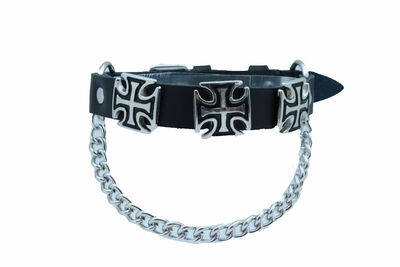 Biker Men Boot Silver Chains Pair Faux Leather Straps Motorcycle Bracelet Cross