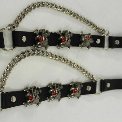 Biker men western rider boots pair straps silver metal skull band skeleton