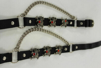 Biker Men Western Rider Boots Pair Straps Silver Metal Skull Band Skeleton