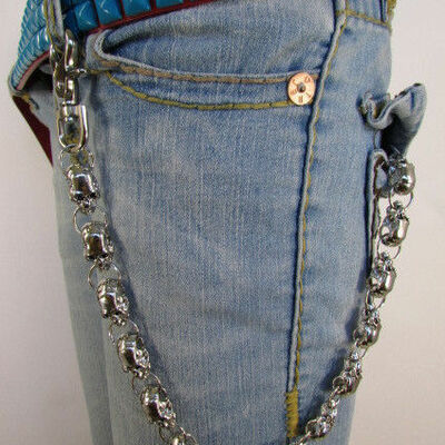 Sexy gothic silver metal long wallet jeans chains men thick skulls biker trucker