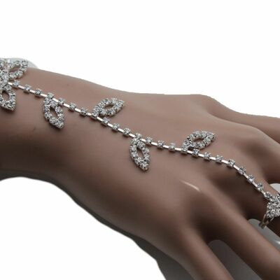 Women silver metal fashion hand chain flower bracelet fancy wedding bridal