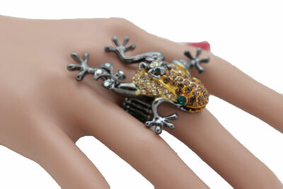 Women Black Color Ring Metal Fashion Gold Frog Animal Jewelry Stretch Band