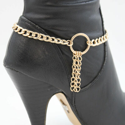 Women fashion boot bracelet metal chains gold fringes ring shoe round charm