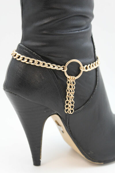 Women Fashion Boot Bracelet Metal Chains Gold Fringes Ring Shoe Round Charm