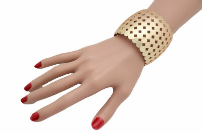 Women Gold Metal Cuff Bracelet Circle Squares Geometric Disco Style Fashion
