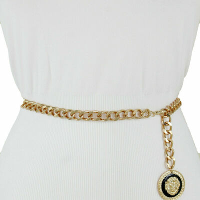 Women gold metal chain bling lion charm buckle fashion special belt xs s m