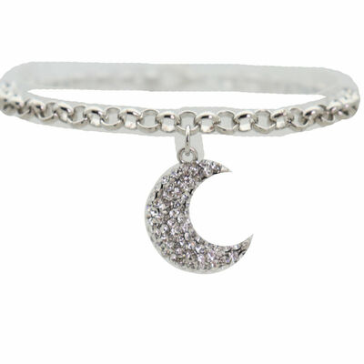 Women silver metal chain boot bracelet shoe charm jewelry half moon pendant