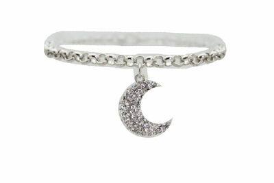 Women Silver Metal Chain Boot Bracelet Shoe Charm Jewelry Half Moon Pendant