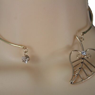 Women thin gold metal half band fashion choker short necklace leaf pendant