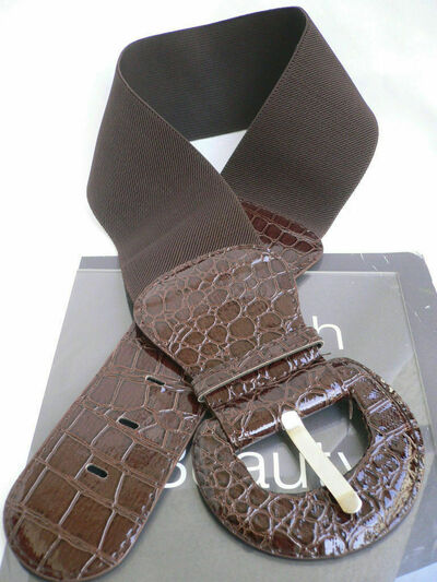 Women Hip Waist Brown Elastic Wide Fashion Belt Round Buckle Size XS S M