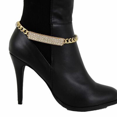 Women hot boot bracelet anklet gold chain metal shoe bling long plate charm