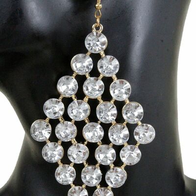 Women gold metal big bling silver rhinestones fashion jewelry earrings 