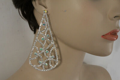 Women Silver Metal Bling Beads Water Drop Fancy Fashion Hook Earrings