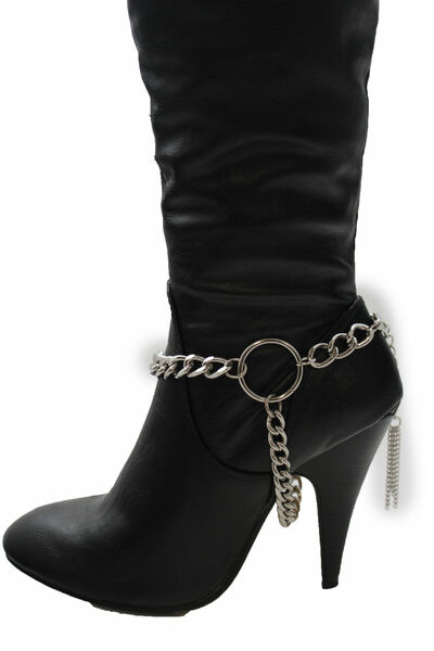 Women Motorcycle Boot Bracelet Silver Metal Chain Hot Shoe Charm Biker Ring