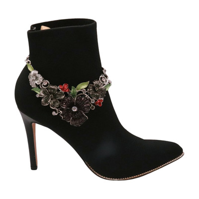 Women Silver Metal Chain Boot Bracelet Anklet Shoe Flower Charm Wrap Around