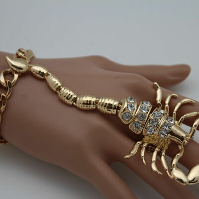 Women gold metal scorpion hand chain bracelet ring fashion jewelry