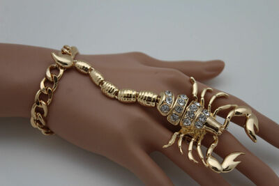 Women Gold Metal Scorpion Hand Chain Bracelet Ring Fashion Jewelry