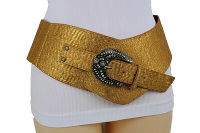 Women Wide Band Western Belt Hip Waist Metallic Gold Color Plus Size XL XXL