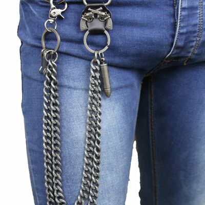 Strong men silver metal wallet chain keychain biker pistole revolver gun bullet