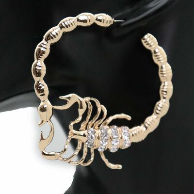 Trendy women gold metal fashion jewelry hip hop style loop scorpion earrings