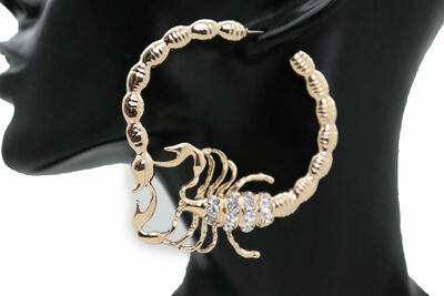 Trendy Women Gold Metal Fashion Jewelry Hip Hop Style Loop Scorpion Earrings