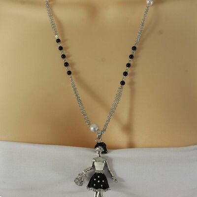 Women casual silver metal chain retro style necklace ladies fashion jewelry