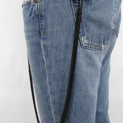 Wallet chain keychain rocker strong black metal extra long double biker trucker