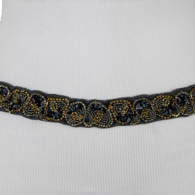 Women hippy bling skinny stretch grey waistband fashion belt bling beads s m