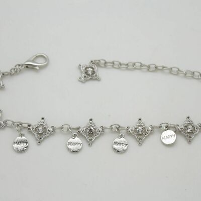 Women silver boot bracelet chain bling fashion shoe charm happy biker rocker