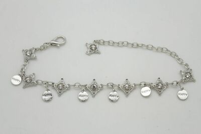 Women Silver Boot Bracelet Chain Bling Fashion Shoe Charm HAPPY Biker Rocker