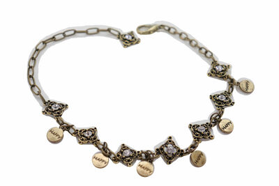Women Antique Gold Metal Chain Boot Bracelet Shoe HAPPY Charm Friendship Present