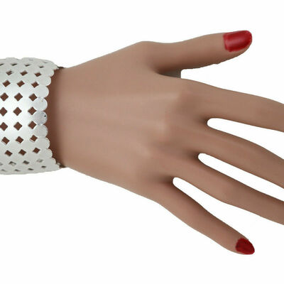 Glam women silver metal cuff wrist bracelet geometric circle squares charming