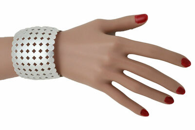Glam Women Silver Metal Cuff Wrist Bracelet Geometric Circle Squares Charming