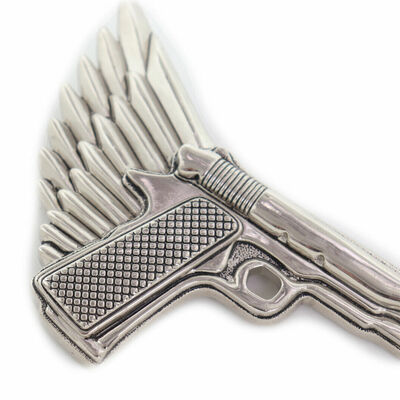 Hot topic men biker silver metal buckle angel wing gun pistol western style bold