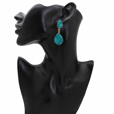 Women earrings gold metal dangle turquoise blue fashion jewelry evening wear