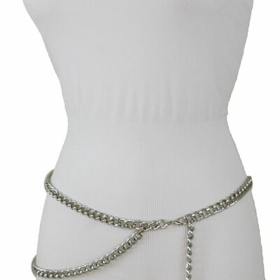 Women eye catching sexy belt silver metal chain links lion charm size xl xxl