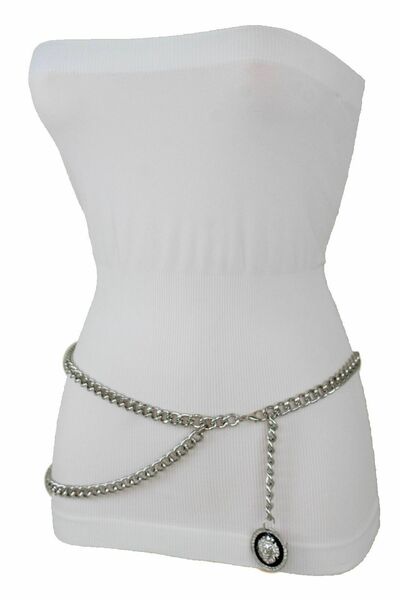 Women Eye Catching Sexy Belt Silver Metal Chain Links Lion Charm Size XL XXL