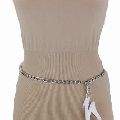 Women fancy dressy belt waist hip silver metal chain pump shoe buckle m l xl