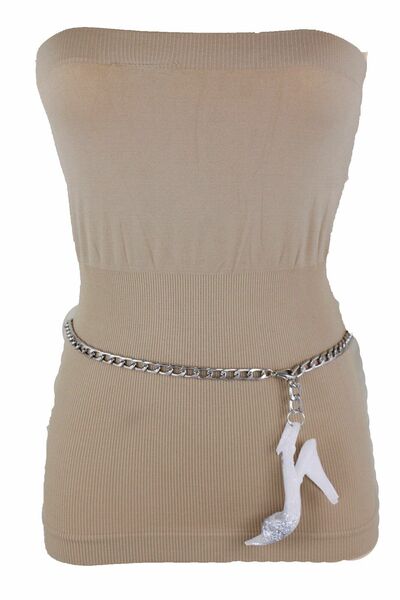 Women Fancy Dressy Belt Waist Hip Silver Metal Chain Pump Shoe Buckle M L XL