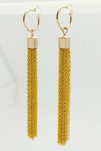 Women Fashion Gold Metal Earrings Yellow Color Long Fringes Tassel Sexy Look